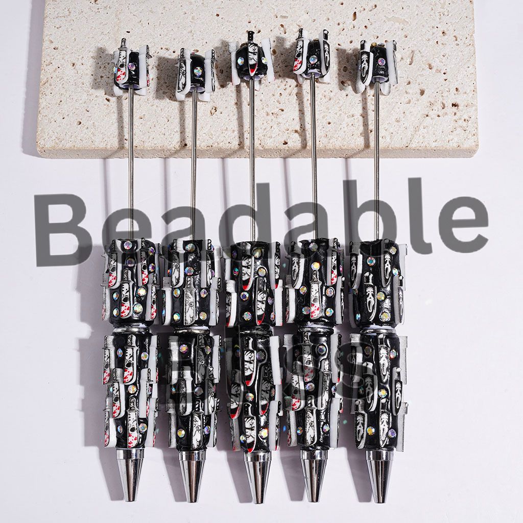 Knife with Red liquid Horror Character and AB Rhinestone Beadable Clay Pens, Back Background