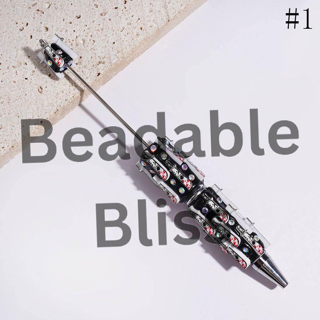 Knife with Red liquid Horror Character and AB Rhinestone Beadable Clay Pens, Back Background
