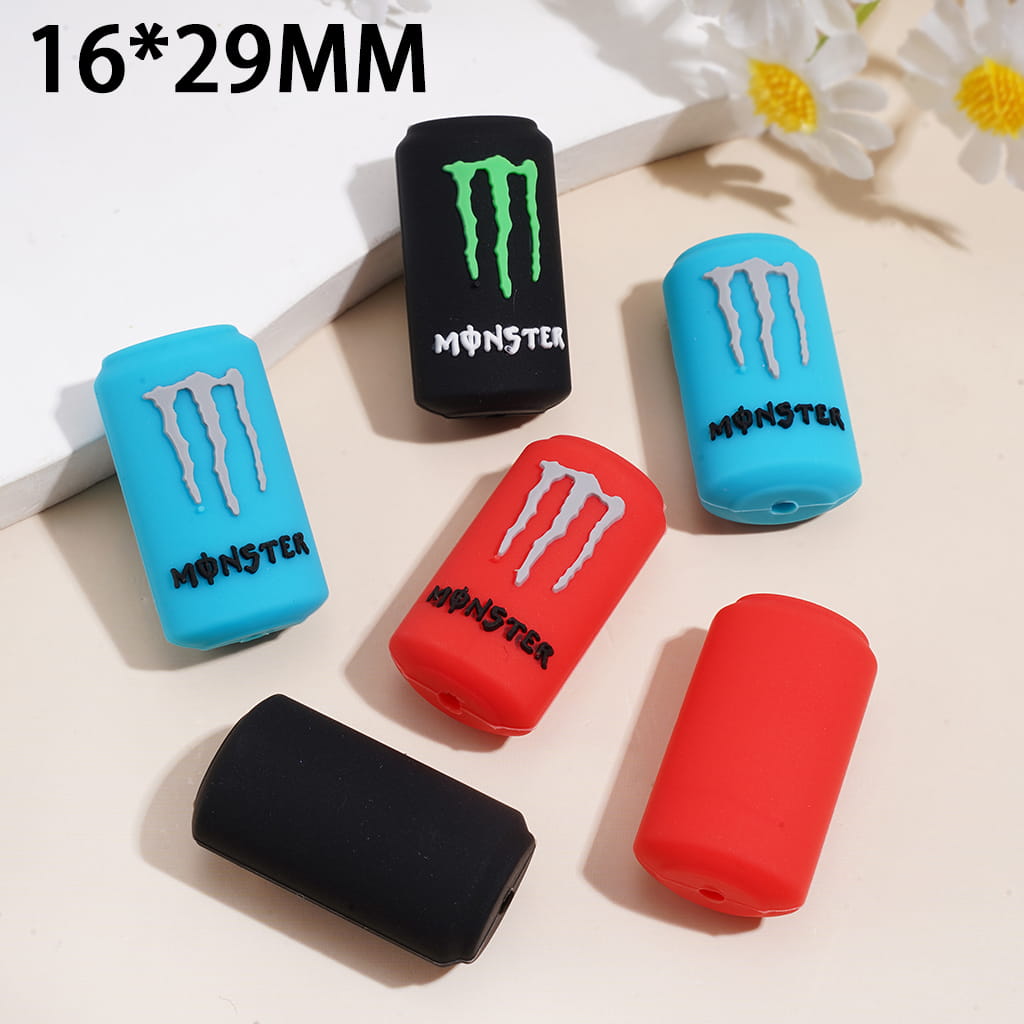 Silicone Focal Beads w Energy Drink Can Design, 16*29MM, Multi-Color