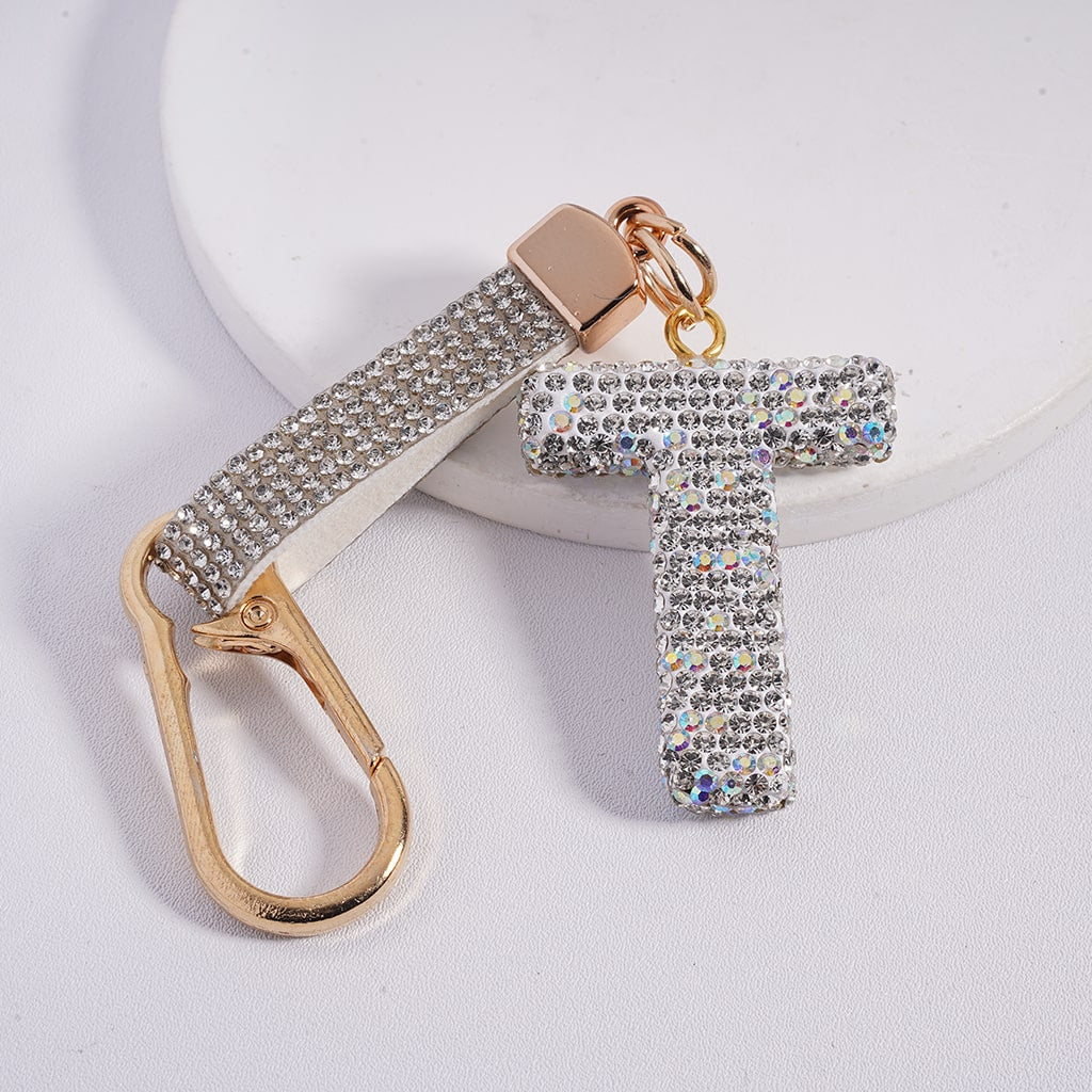 Keychain with rhinestone embellishments on a light background