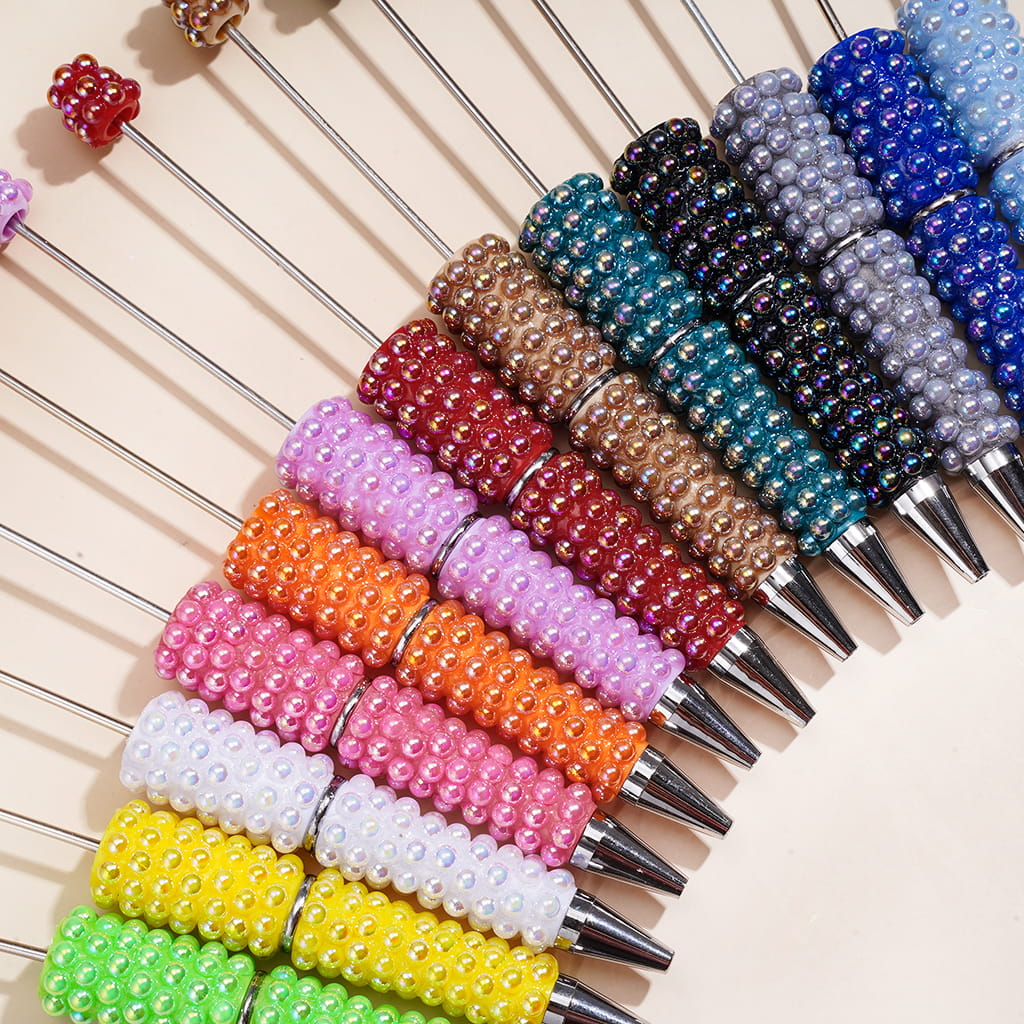Hand-Made Beadable Pen w UV Coated Solid Color Half-Pearl, Multi-color