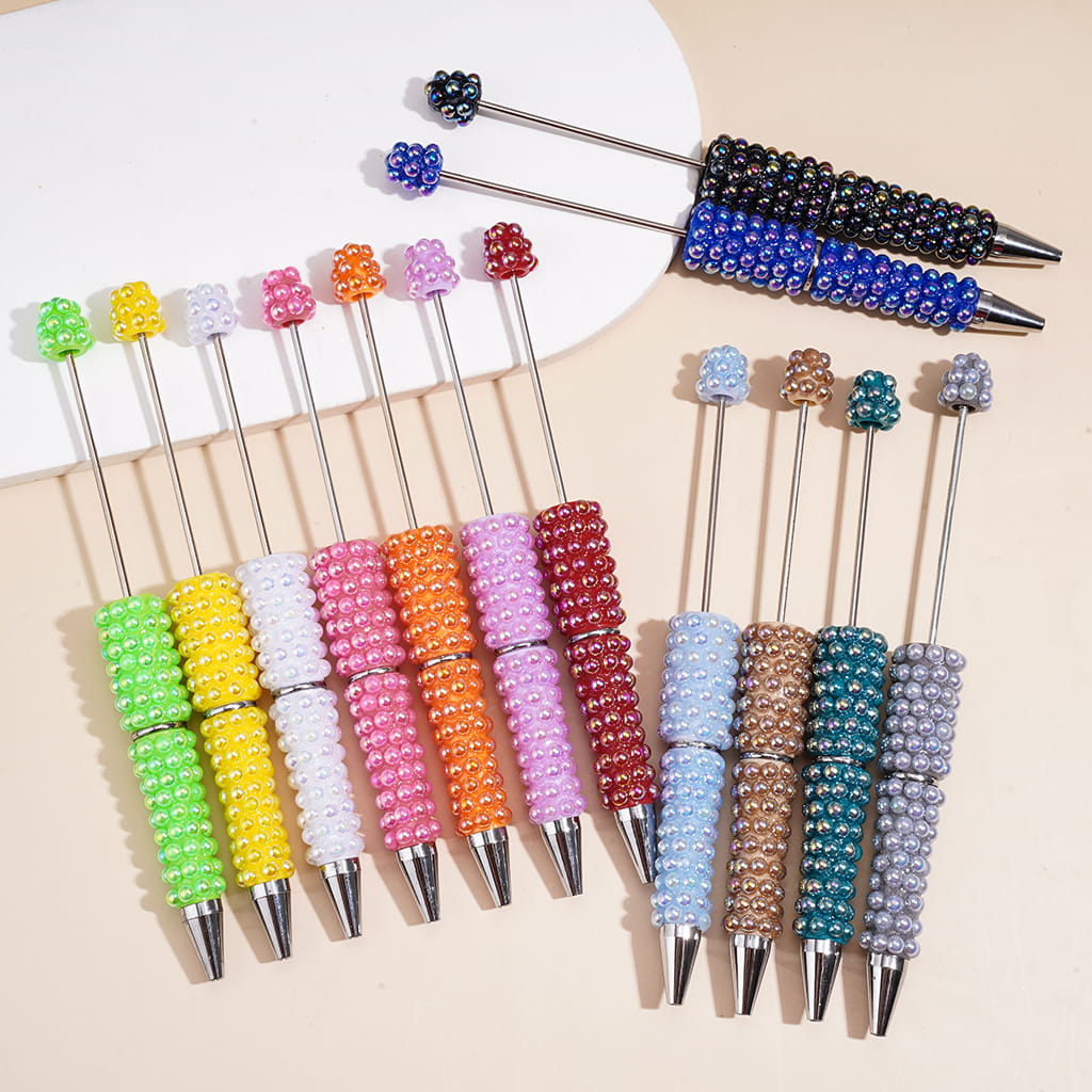 Hand-Made Beadable Pen w UV Coated Solid Color Half-Pearl, Multi-color