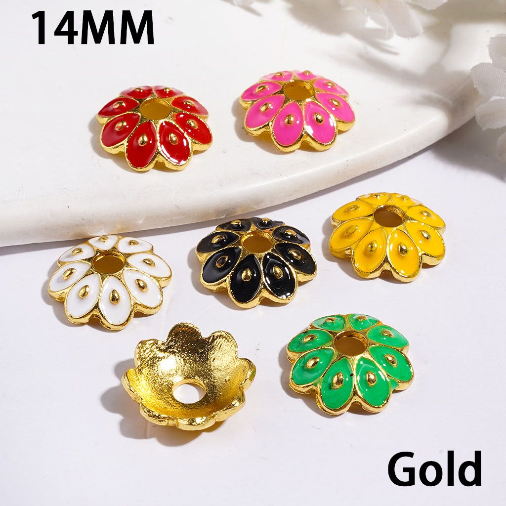 Alloy Bead Cages with Heart Shaped Four-Leaf Clover in Diverse Colors, Bead Cap, 14MM Silver & Gold Background (They Fit 14MM Beads)