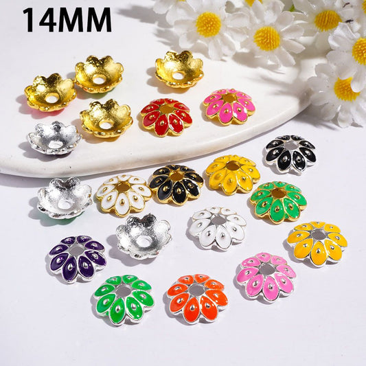 Alloy Bead Cages with Heart Shaped Four-Leaf Clover in Diverse Colors, Bead Cap, 14MM Silver & Gold Background (They Fit 14MM Beads)