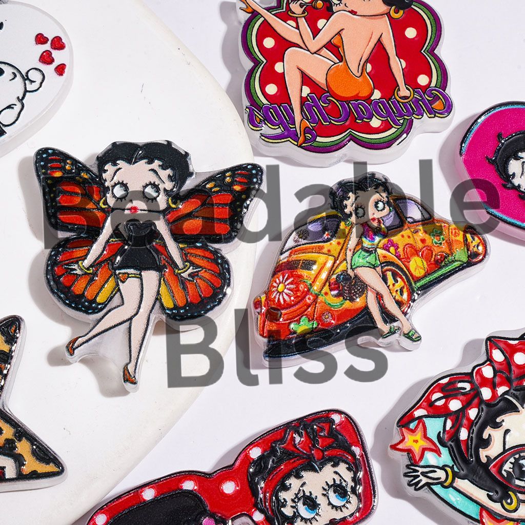 Diverse Style Old Girl Character and Dog Acrylic Beads, Random Mix