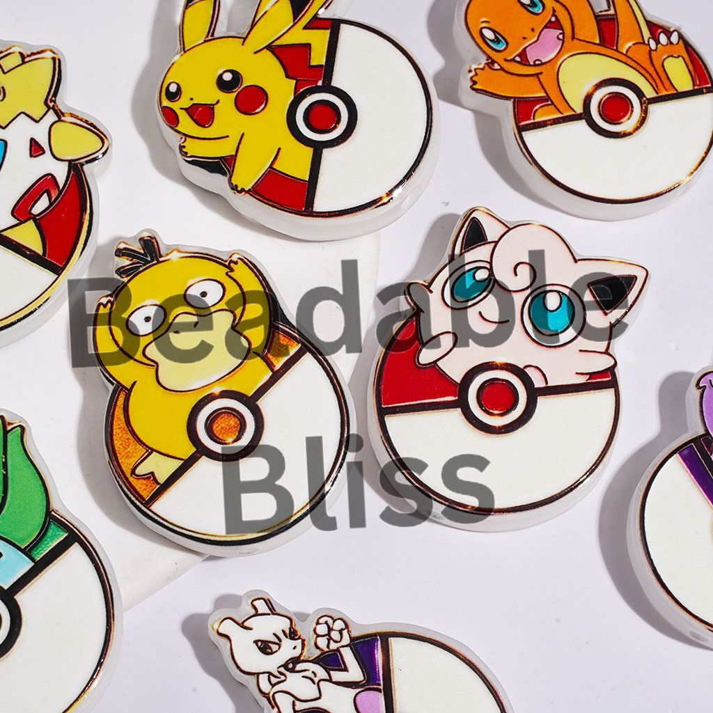 Acrylic Beads Magic Egg with Small Monster Character Series, Random Mix
