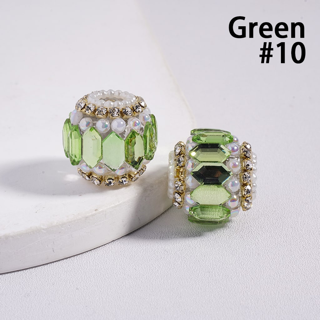 Green gemstone earrings on a white background with 'Green #10' text.