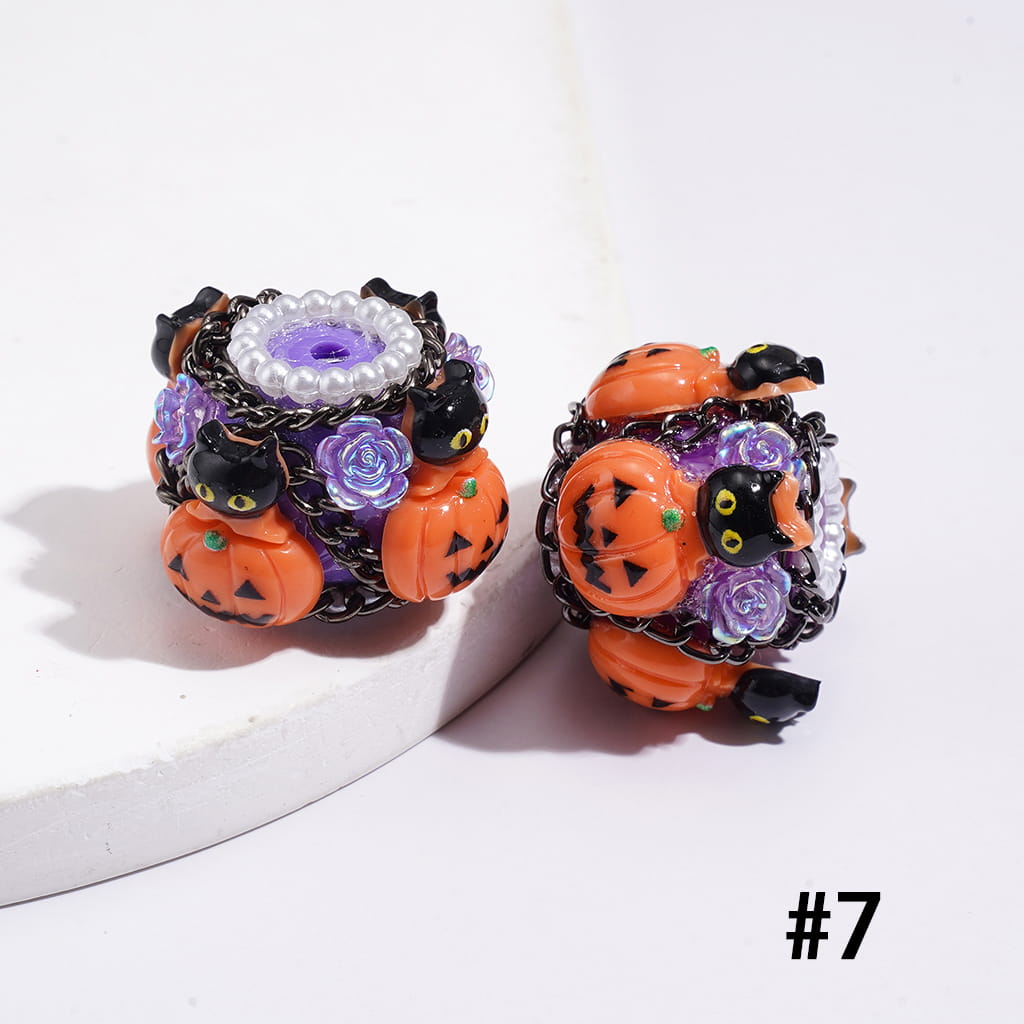 Handcrafted Clay Beads with Halloween Horror Theme and Gun Black Metal Chains, White Pearl Loop, Assorted Style