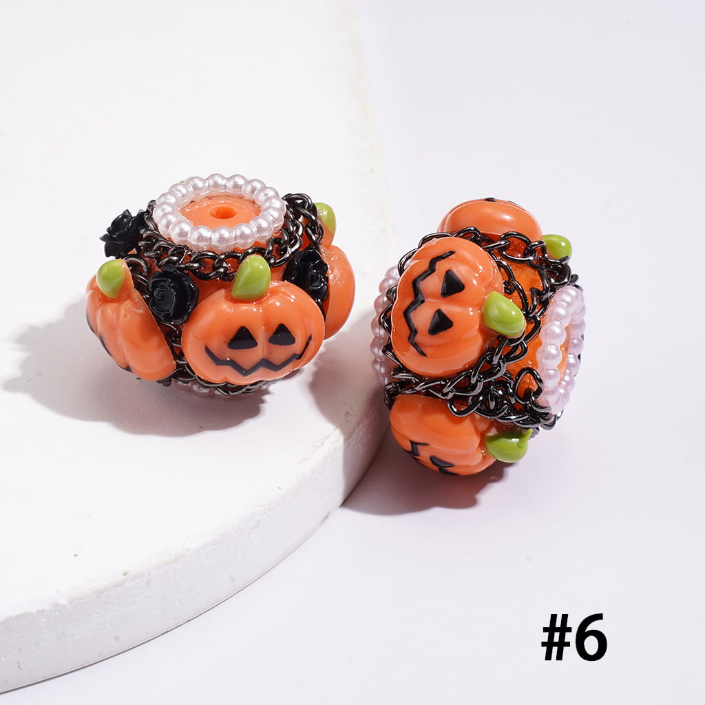 Handcrafted Clay Beads with Halloween Horror Theme and Gun Black Metal Chains, White Pearl Loop, Assorted Style