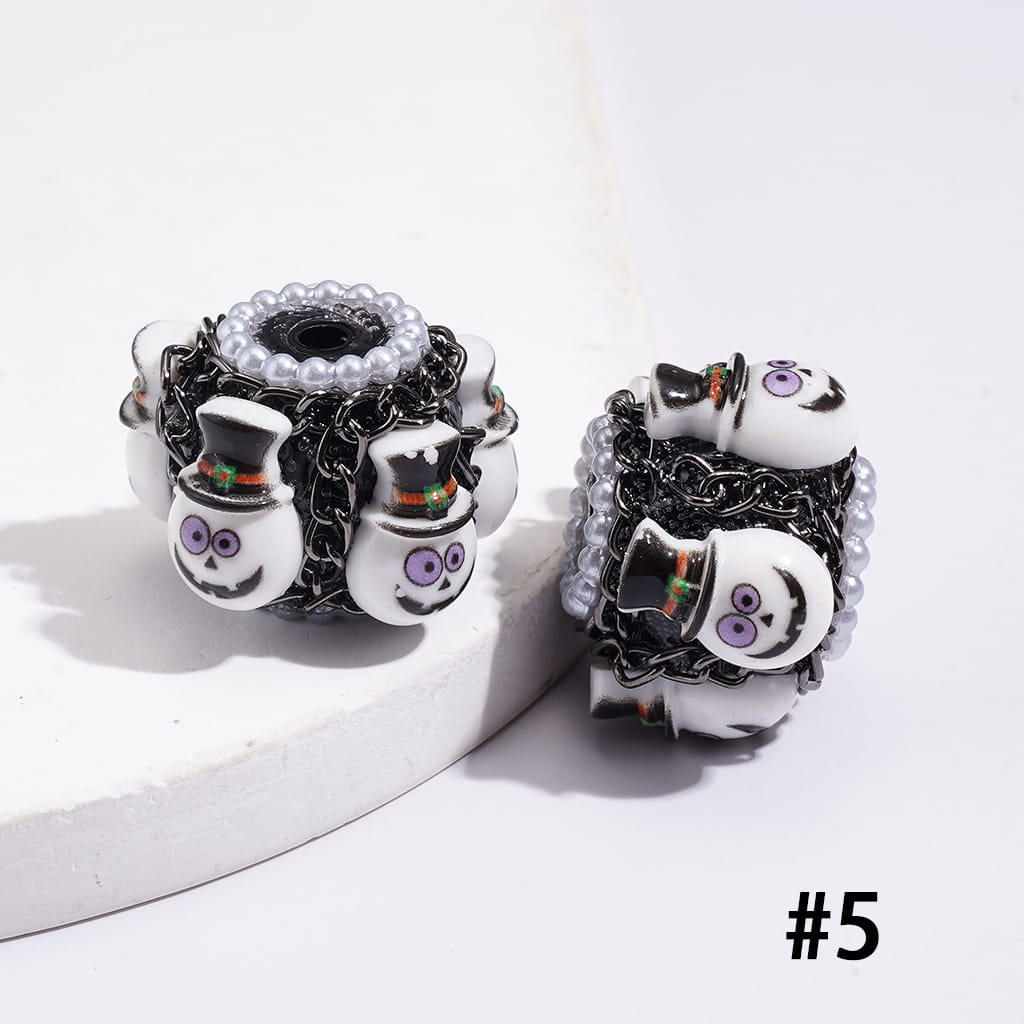 Handcrafted Clay Beads with Halloween Horror Theme and Gun Black Metal Chains, White Pearl Loop, Assorted Style