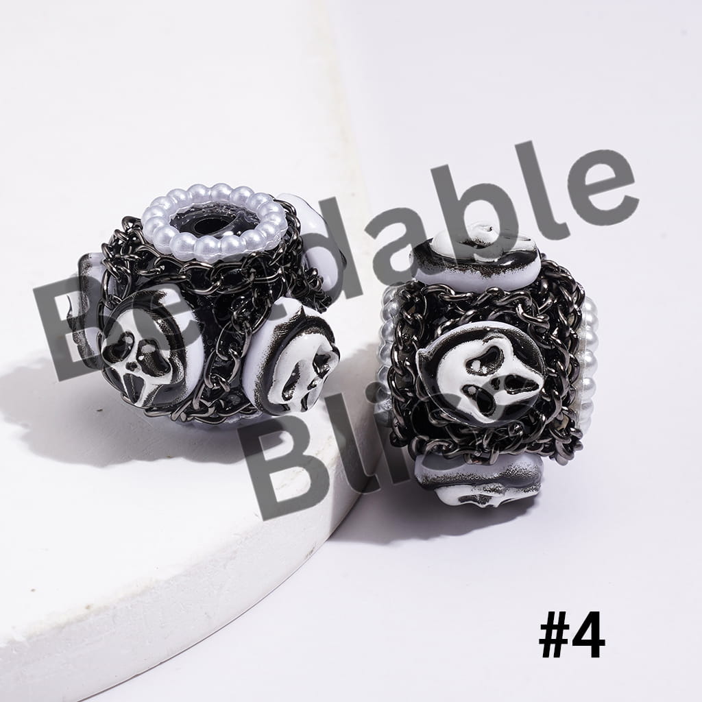 Handcrafted Clay Beads with Halloween Horror Theme and Gun Black Metal Chains, White Pearl Loop, Assorted Style