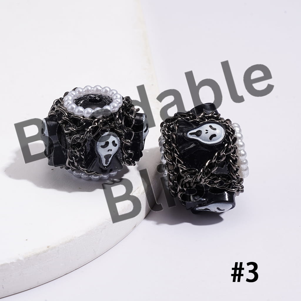 Handcrafted Clay Beads with Halloween Horror Theme and Gun Black Metal Chains, White Pearl Loop, Assorted Style