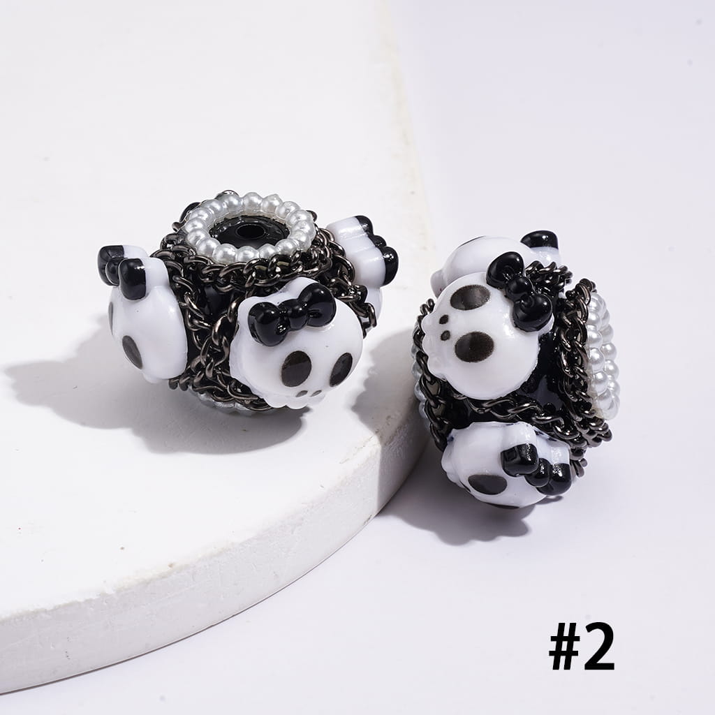 Handcrafted Clay Beads with Halloween Horror Theme and Gun Black Metal Chains, White Pearl Loop, Assorted Style