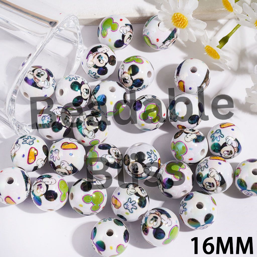 UV-Coated Acrylic Beads for Bracelets Classic Animal Character Mouse and Shoes Hand Head, 16MM Random Mix