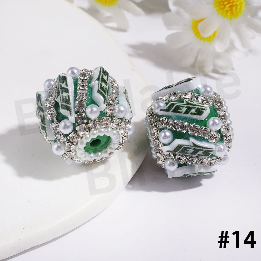 21MM - American Football Team Series Handcrafted Acrylic Beads, Flower Bowtie Crystal White Pearls Rhinestone Chains Metal Base Colorful Mini Bubble Balls Decoration (Update Other Styles Later))