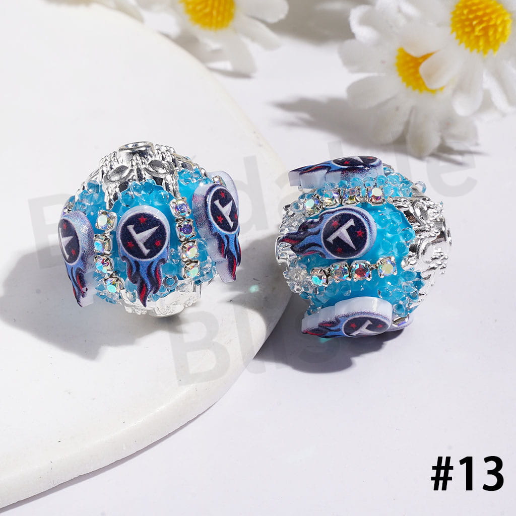 21MM - American Football Team Series Handcrafted Acrylic Beads, Flower Bowtie Crystal White Pearls Rhinestone Chains Metal Base Colorful Mini Bubble Balls Decoration (Update Other Styles Later))