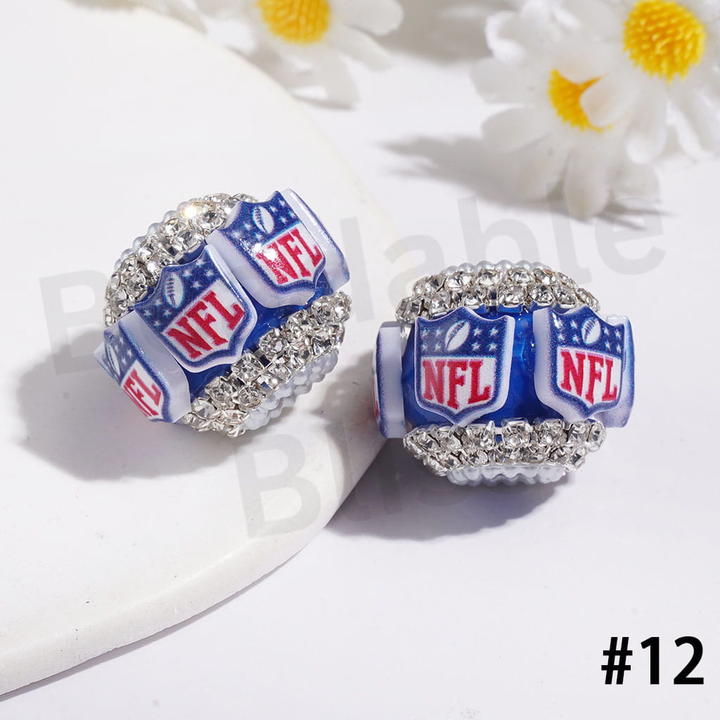 21MM - American Football Team Series Handcrafted Acrylic Beads, Flower Bowtie Crystal White Pearls Rhinestone Chains Metal Base Colorful Mini Bubble Balls Decoration (Update Other Styles Later))
