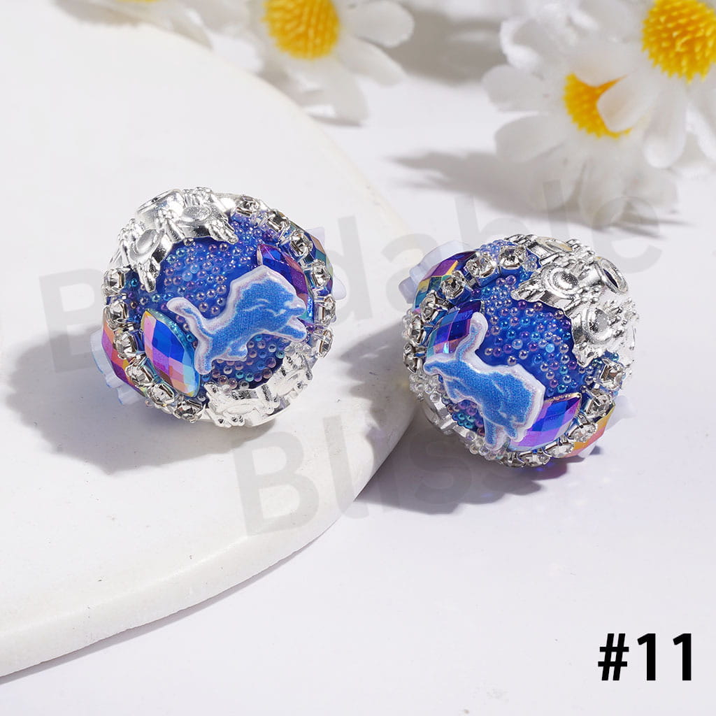 21MM - American Football Team Series Handcrafted Acrylic Beads, Flower Bowtie Crystal White Pearls Rhinestone Chains Metal Base Colorful Mini Bubble Balls Decoration (Update Other Styles Later))