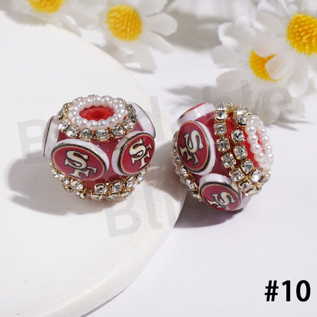 21MM - American Football Team Series Handcrafted Acrylic Beads, Flower Bowtie Crystal White Pearls Rhinestone Chains Metal Base Colorful Mini Bubble Balls Decoration (Update Other Styles Later))