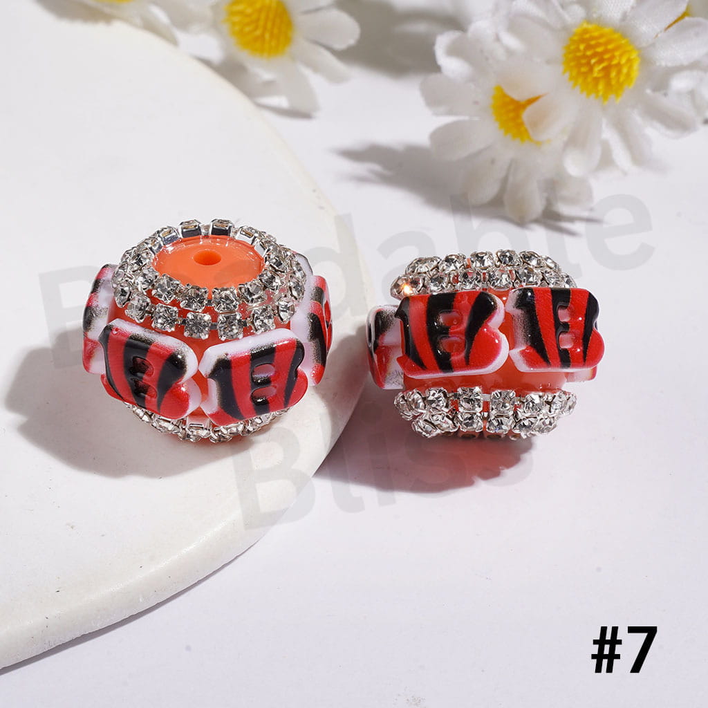 21MM - American Football Team Series Handcrafted Acrylic Beads, Flower Bowtie Crystal White Pearls Rhinestone Chains Metal Base Colorful Mini Bubble Balls Decoration (Update Other Styles Later))