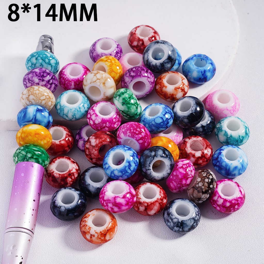 Acrylic Beads Abacus Shape with Gradual-Blending Texture, Big Hole, 8*14MM, Random Mix, Multi-Color (The Hole Diameter is 6 MM)