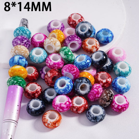 Acrylic Beads Abacus Shape with Gradual-Blending Texture, Big Hole, 8*14MM, Random Mix, Multi-Color (The Hole Diameter is 6 MM)