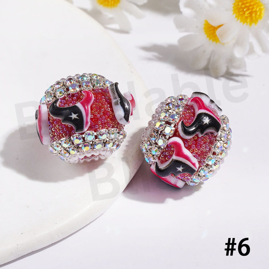21MM - American Football Team Series Handcrafted Acrylic Beads, Flower Bowtie Crystal White Pearls Rhinestone Chains Metal Base Colorful Mini Bubble Balls Decoration (Update Other Styles Later))