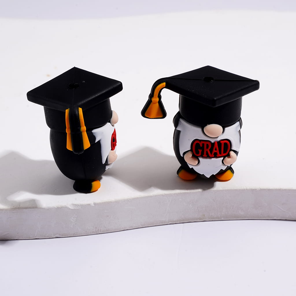 Silicone Focal Beads with 3D Graduation Gnome Design Series