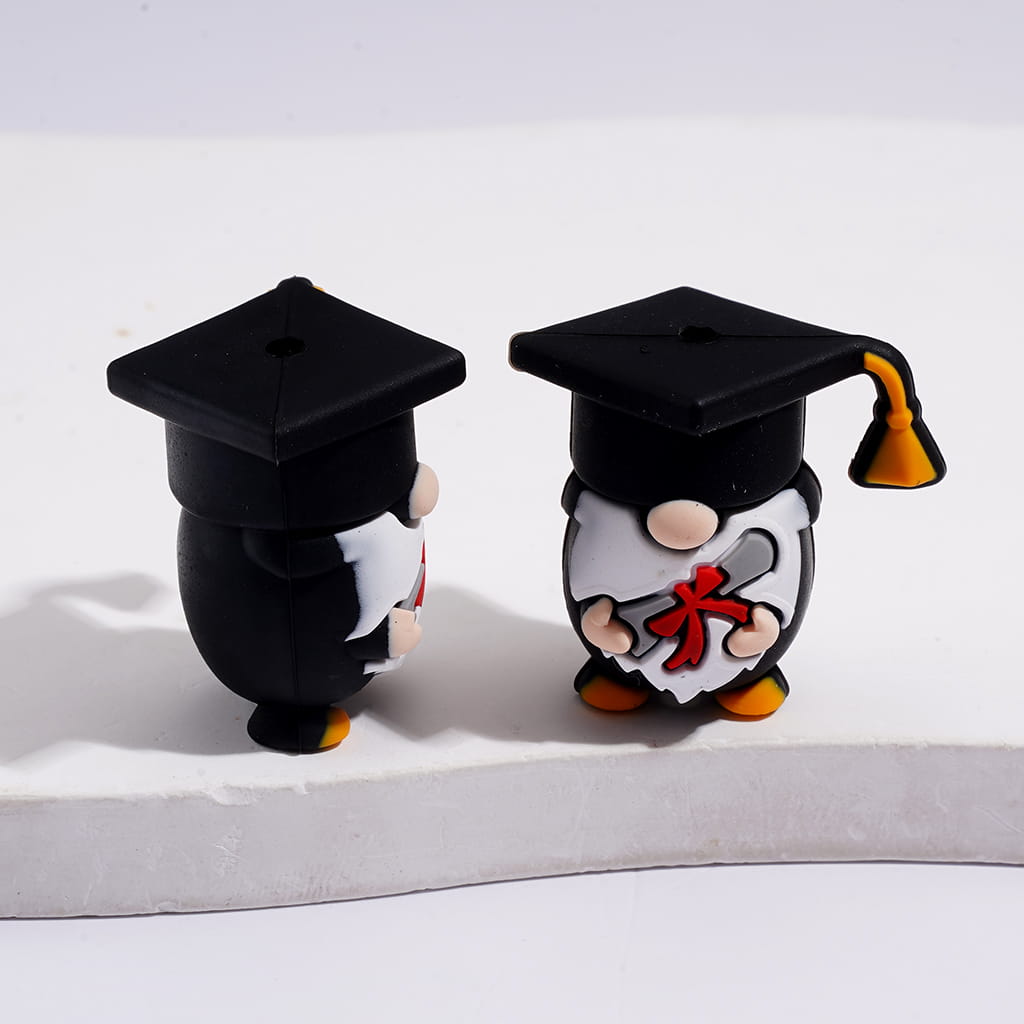 Silicone Focal Beads with 3D Graduation Gnome Design Series