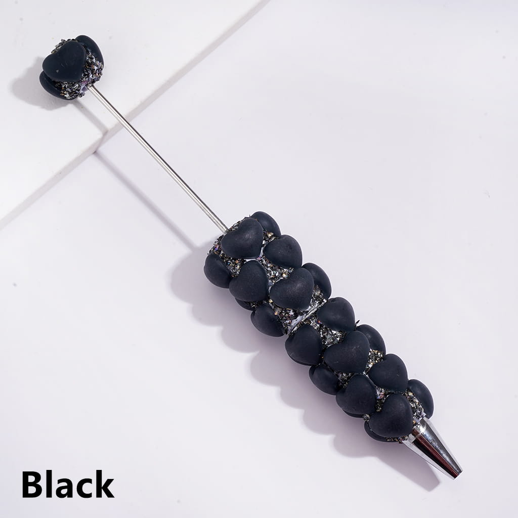 Handmade Beadable Sugar Clay Pens w Matte Hearts & Tiny Broken Rhinestones Covered the Entire Pens, Multi-Color