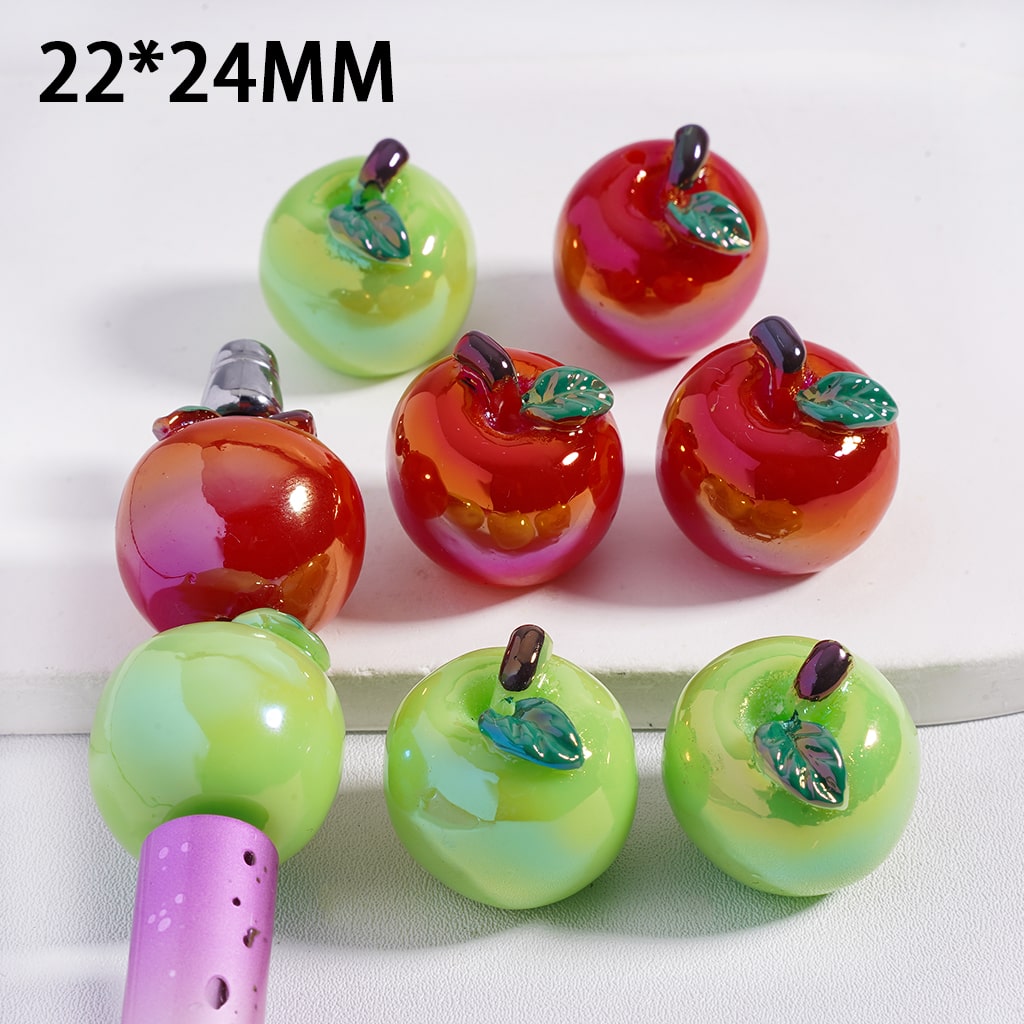 Colorful apple-shaped beads on a white background with dimensions 22*24MM.