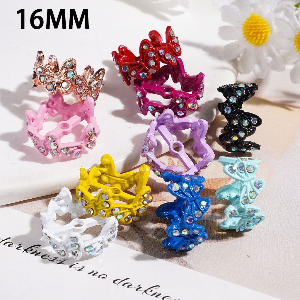 Alloy Bead Cages Crown Design with Butterfly and AB Rhinestones, Bead Cap, 16MM, Various Colors, Random Mix (They Fit 14MM Beads)