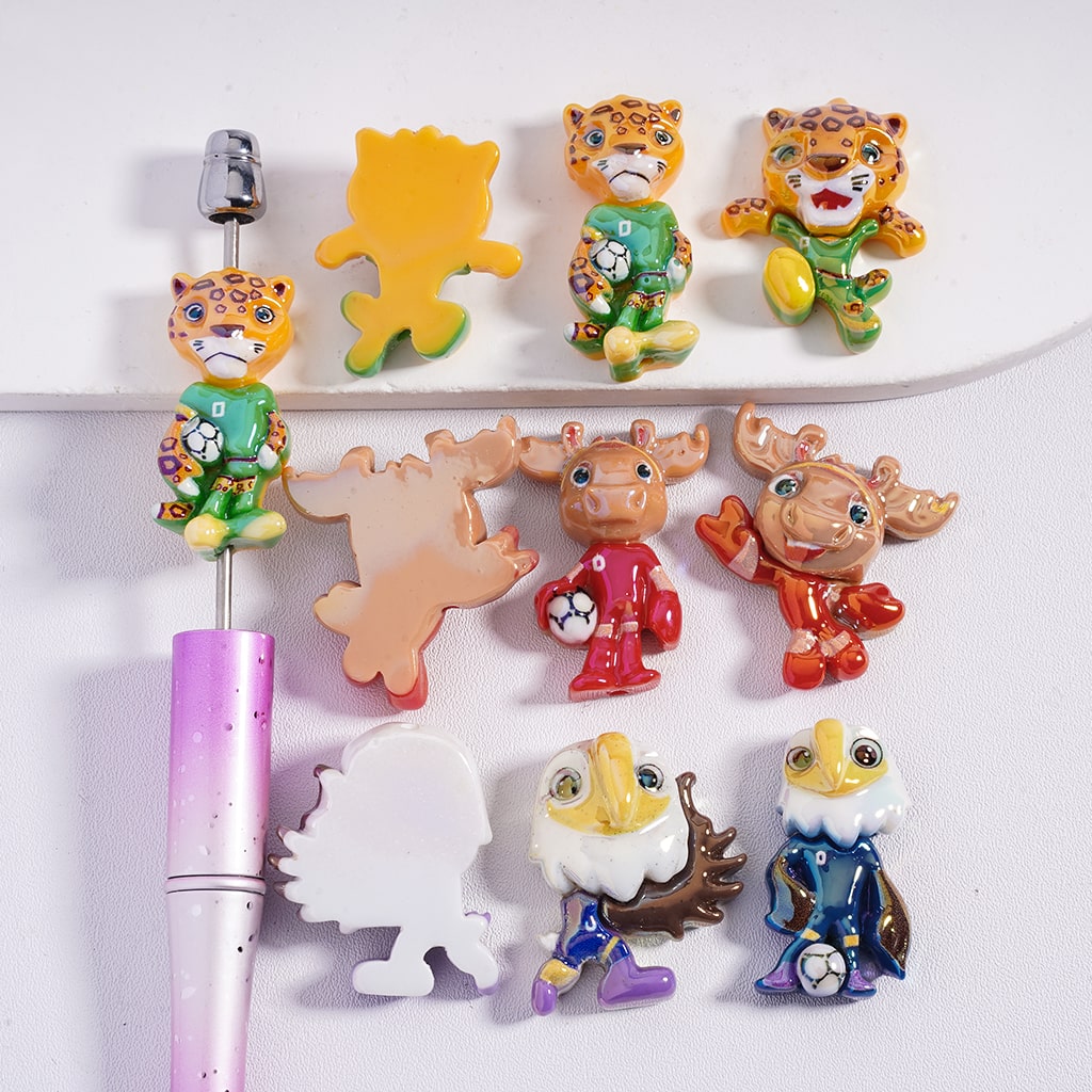 Collection of colorful animal-shaped hair clips on a white background