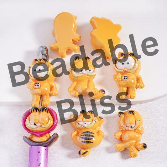 Acrylic Beads UV Coating Lazy Cat Series in Various Designs, Random Mix