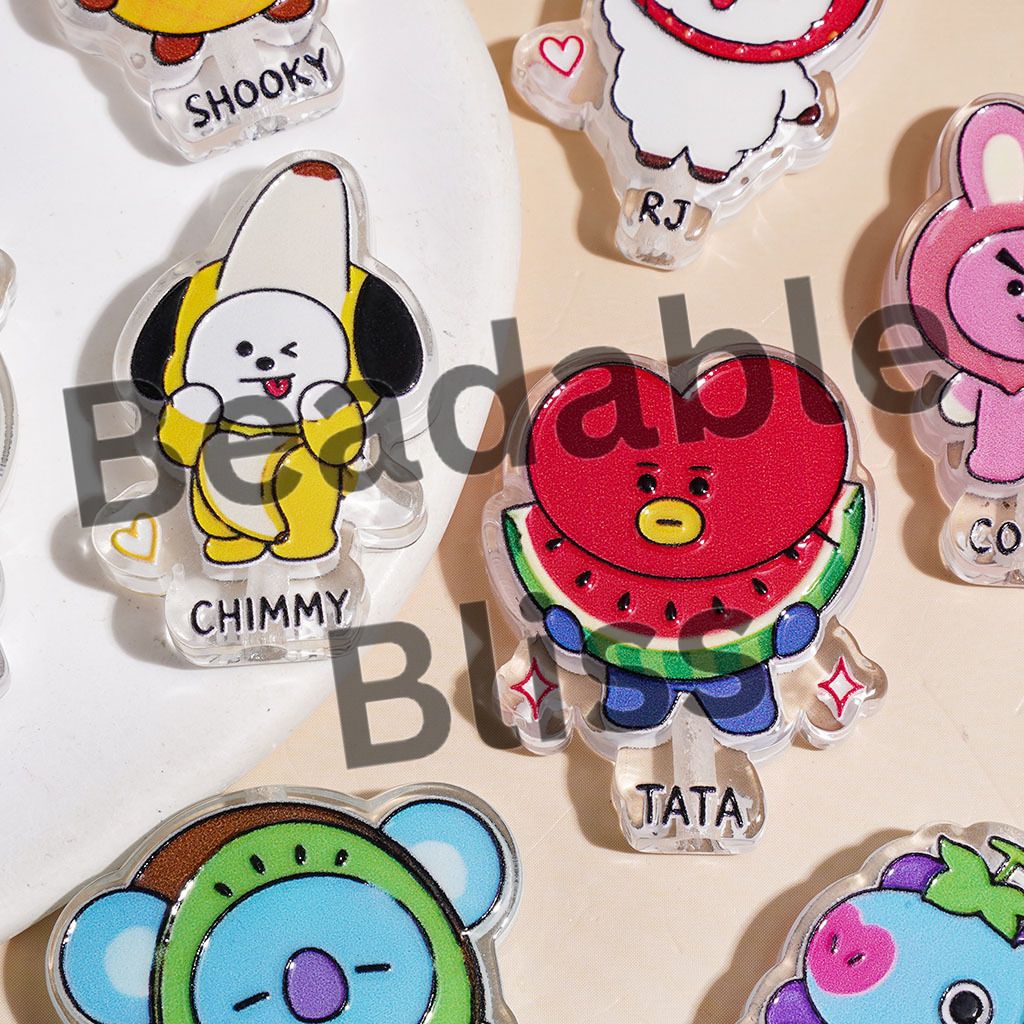 Acrylic Beads Korea Boy Group with Fruit Costume, Cartoon Image Style, Semi-Clear, Random Mix