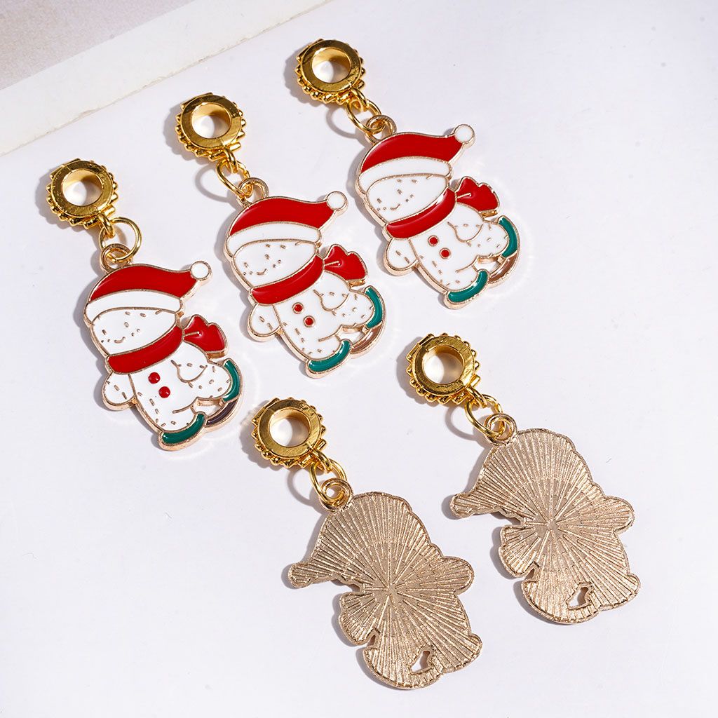 Gold Alloy Bail Loop Beads, Christmas Theme Snowman for Hanging Charms or Pendants, Jewelry Accessories