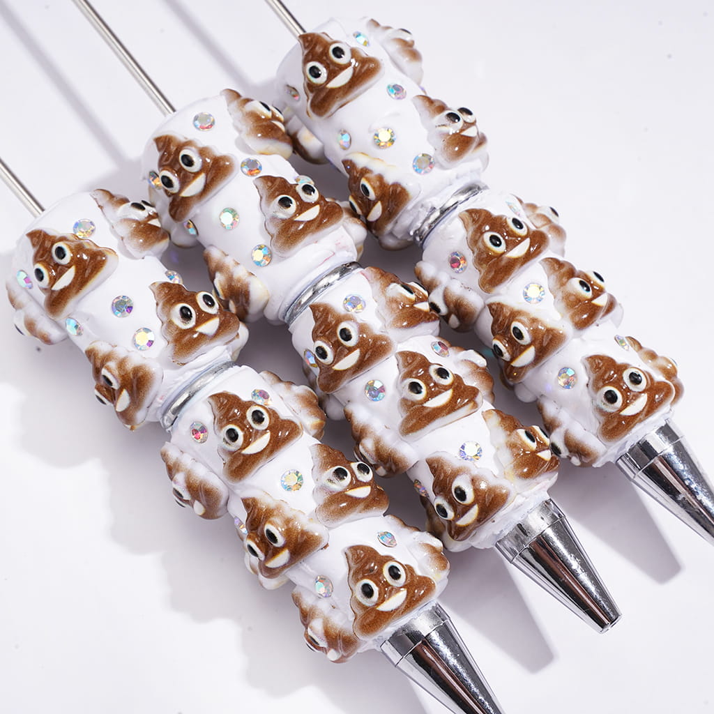 Cartoon Style Excrement and AB Rhinestones Beadable Clay Pens
