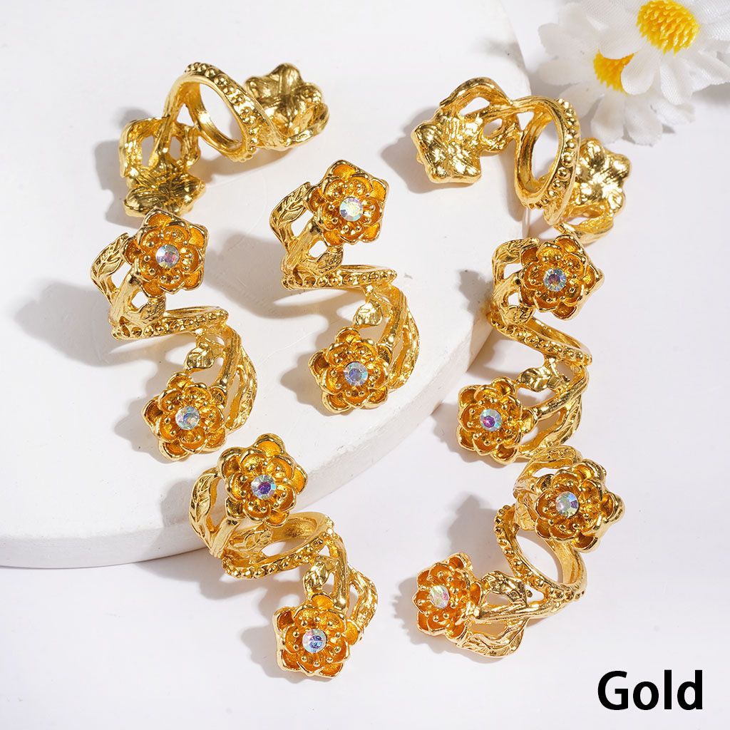 Trendy Twisted Spiral Alloy Beads with Flower and AB Rhinestones, Jewelry Accessories, Gold & Silver
