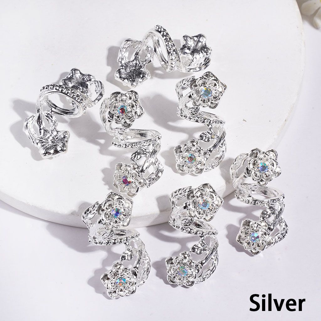 Trendy Twisted Spiral Alloy Beads with Flower and AB Rhinestones, Jewelry Accessories, Gold & Silver