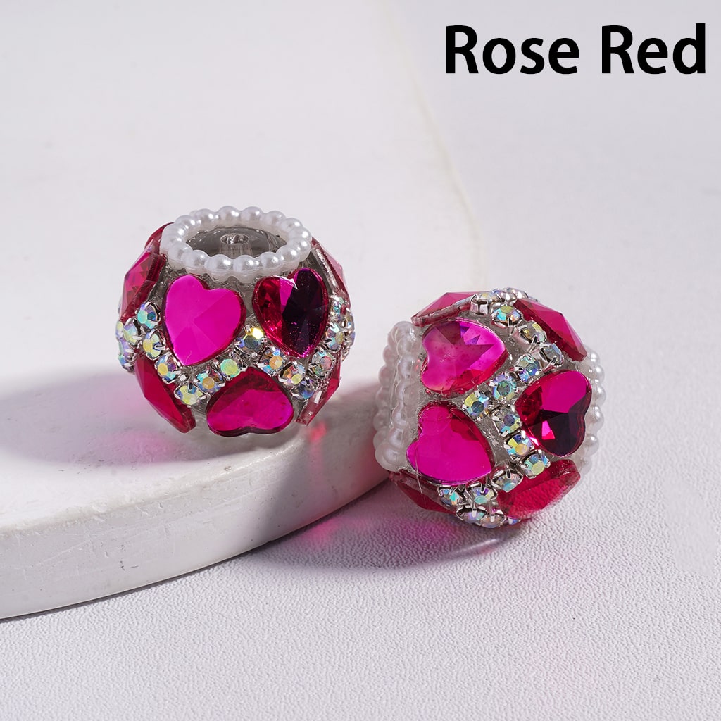 Acrylic Beads with Heart-Shaped Rhinestones, Wave-Shaped AB Rhinestone and White Pearl Chains, 20MM, Multi-Color