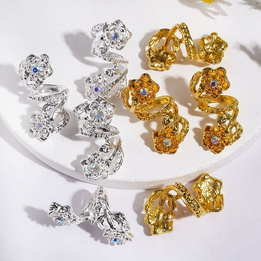 Trendy Twisted Spiral Alloy Beads with Flower and AB Rhinestones, Jewelry Accessories, Gold & Silver