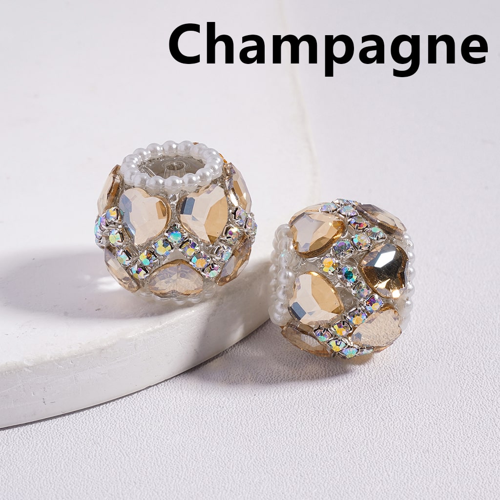 Acrylic Beads with Heart-Shaped Rhinestones, Wave-Shaped AB Rhinestone and White Pearl Chains, 20MM, Multi-Color