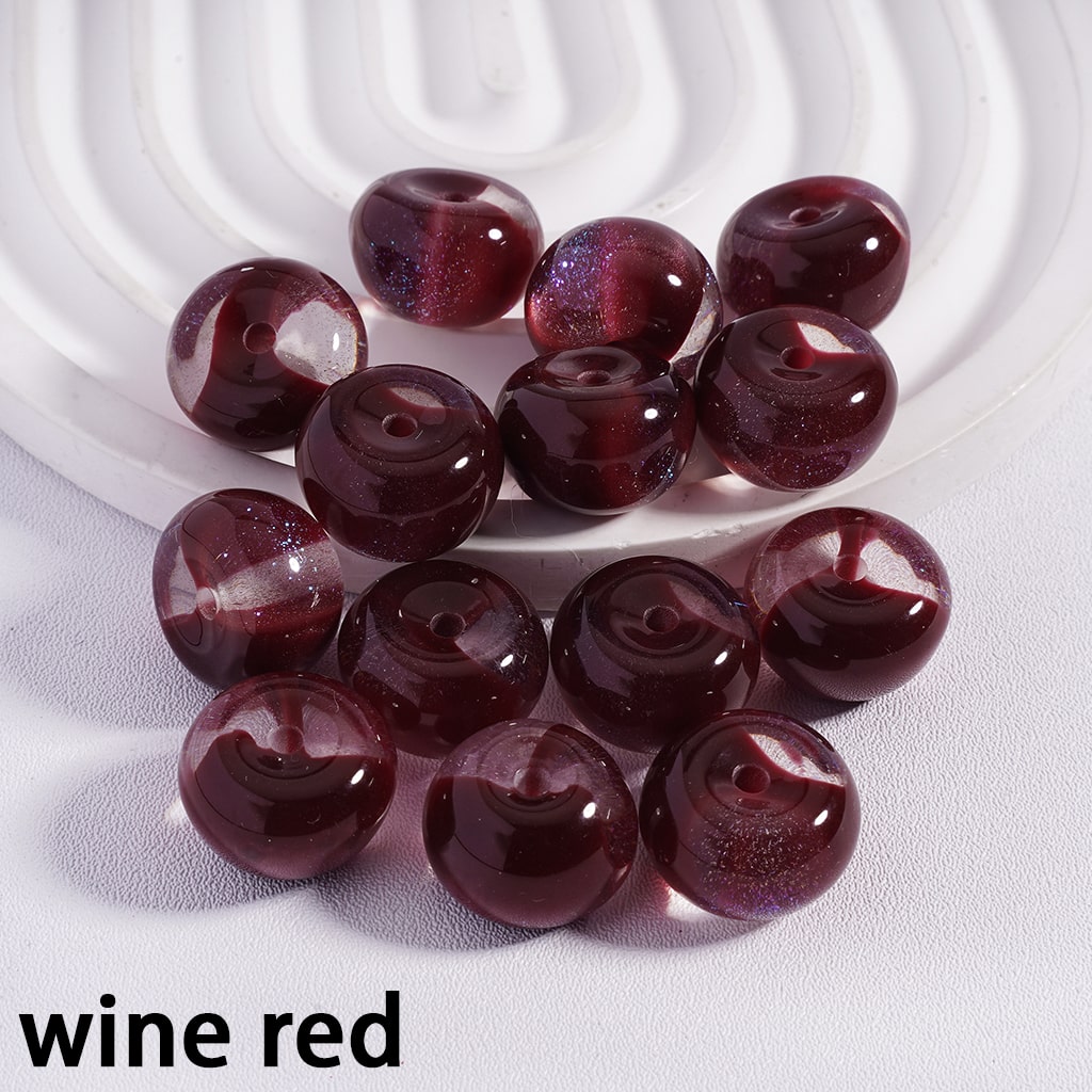 Wine red beads on a white background with 'wine red' text.