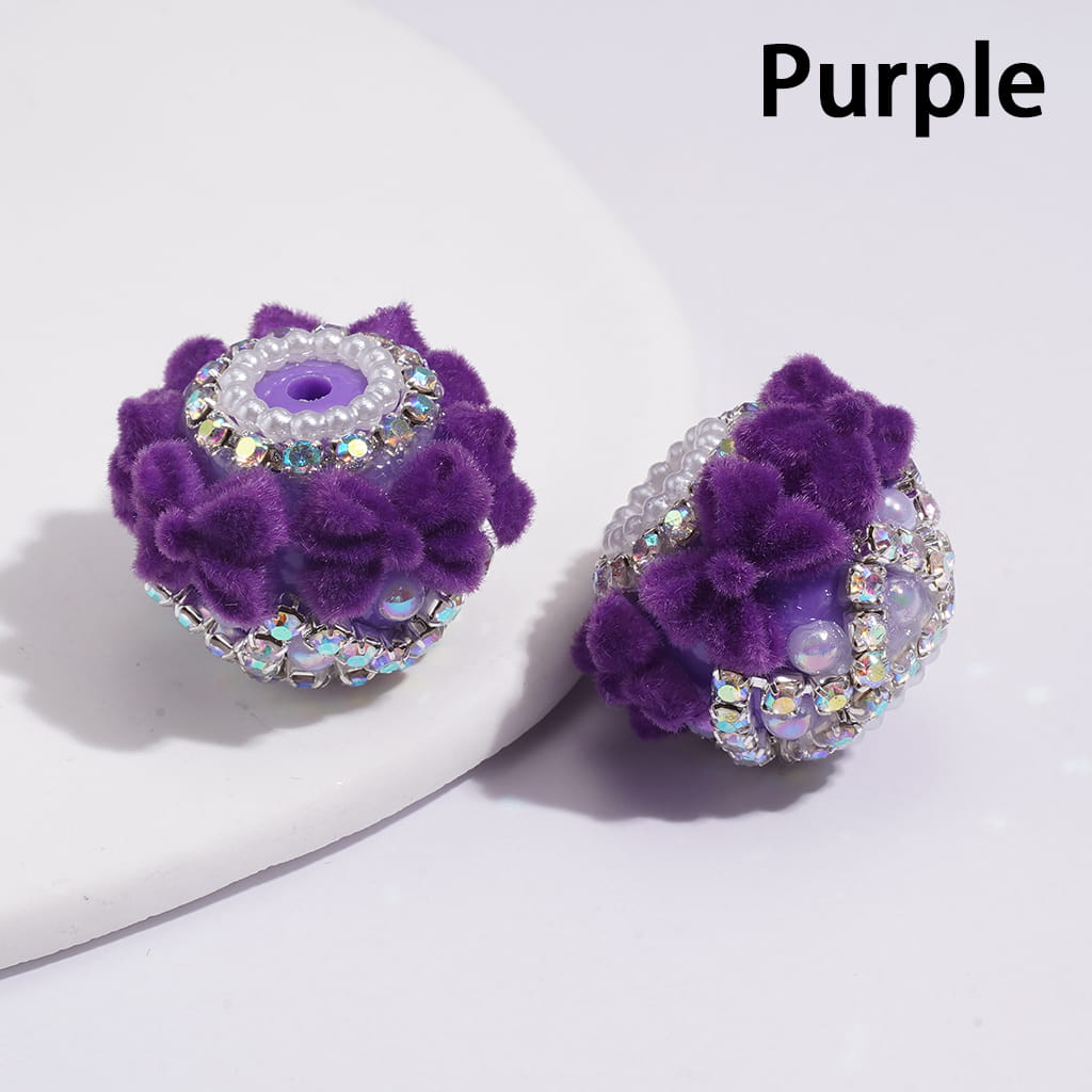 Acrylic Beads with Flocked Fluffy Bowtie, White Pearls and AB Rhinestone Chains, Multi-Color (Please Read Description)