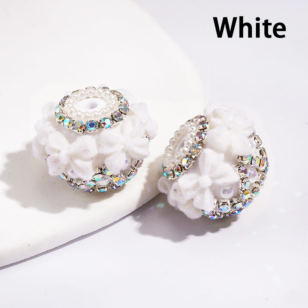Acrylic Beads with Flocked Fluffy Bowtie, White Pearls and AB Rhinestone Chains, Multi-Color (Please Read Description)
