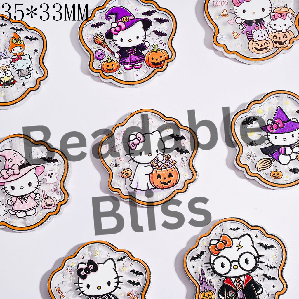 Halloween Theme Adorable Character Acrylic Beads, 35*33MM, Semi-Clear, Random Mix