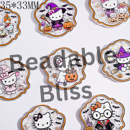 Halloween Theme Adorable Character Acrylic Beads, 35*33MM, Semi-Clear, Random Mix