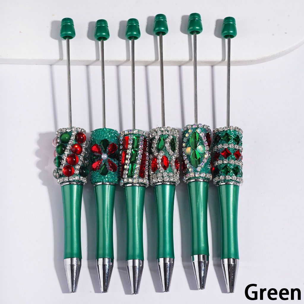 Red and Green Christmas Theme Beadable Pens, with Shiny Water Drop Half-Shell Round Marquise Cut Square Rectangle Clear AB Rhinestones