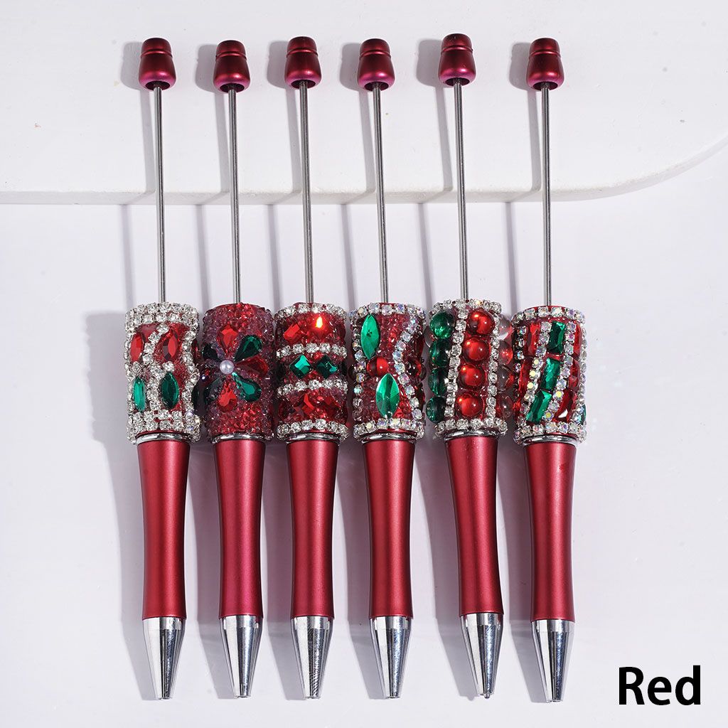 Red and Green Christmas Theme Beadable Pens, with Shiny Water Drop Half-Shell Round Marquise Cut Square Rectangle Clear AB Rhinestones