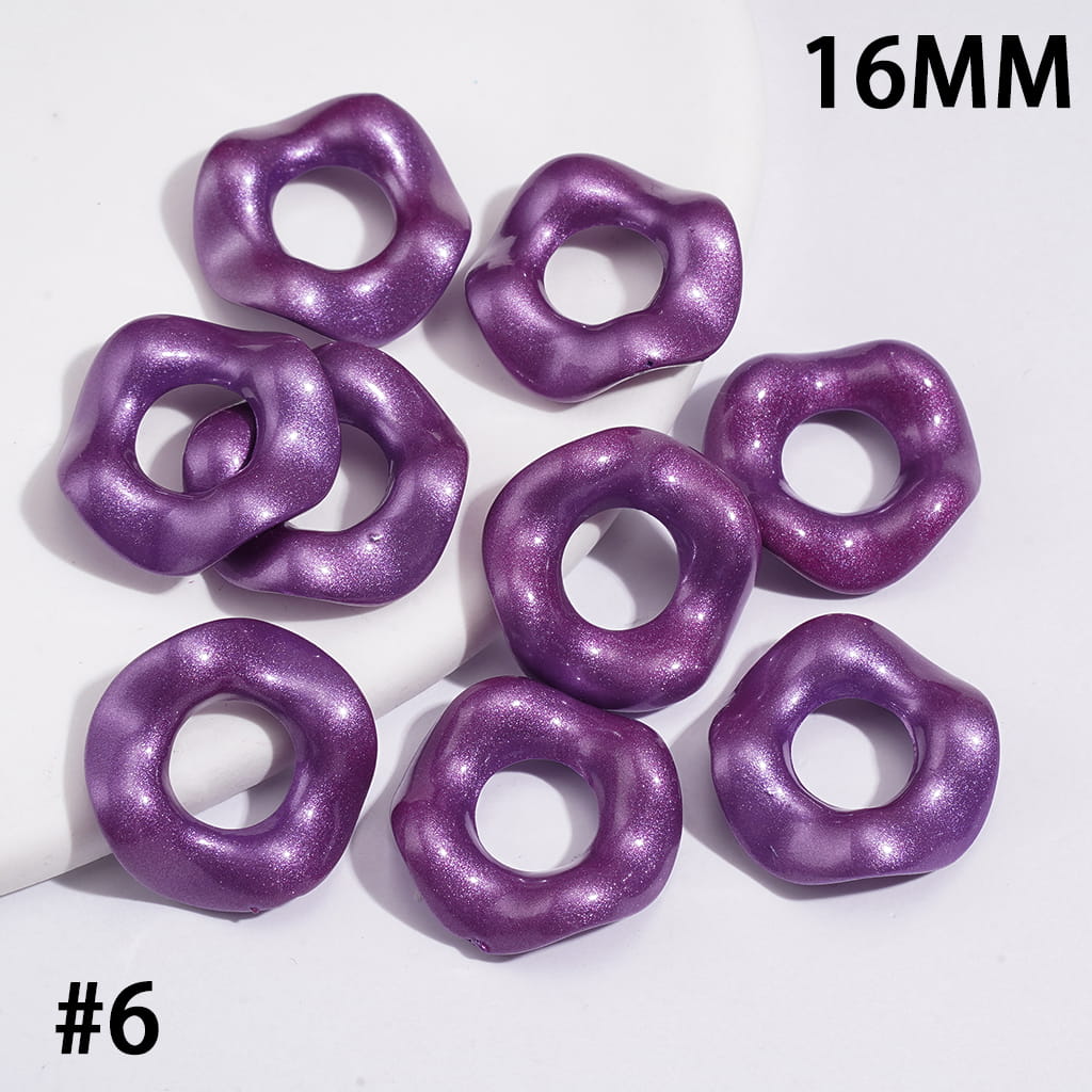 Acrylic Spacer Beads w Wavy Scalloped Hollow, Pearl Finish, 16MM, Multi-Color (Hole Diameter Approx 6.5MM)